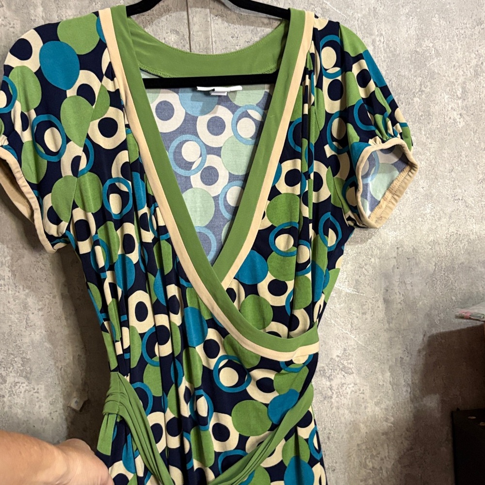 Dressbarn Green and Blue Circle Print Dress